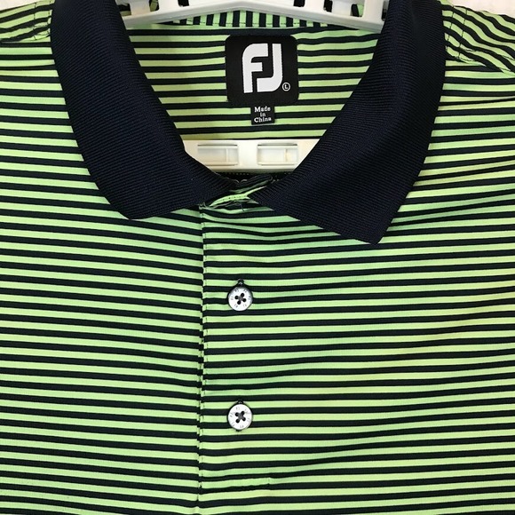 FootJoy Mens Large Golf Polo Shirt Green Navy Striped Foxtail Golf Club Logo - Picture 2 of 10